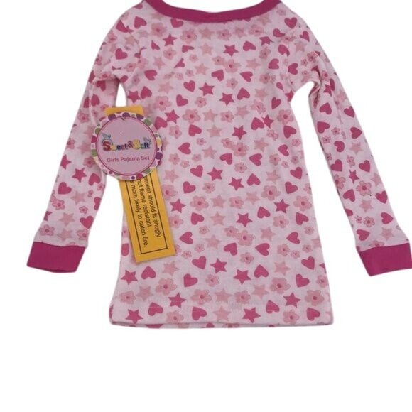 Sweet and Soft Girls PJ Top Size 2T Pink Star & Flower Pattern - Picture 2 of 2